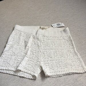 L*Space Cream Diamond Eyes High Waist Crochet Shorts